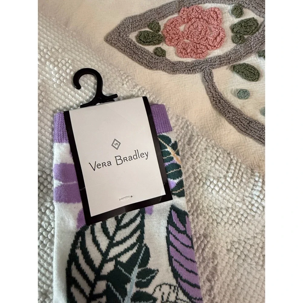 Vera Bradley Palm Floral Crew Socks Purple Teal Yellow White New 28172-16565